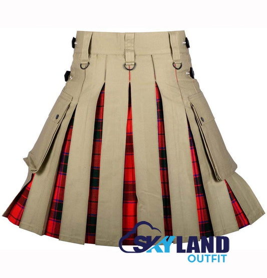 Hybrid Utility Kilts – Khaki Cotton & Scottish Rose Tartan Kilt image 1