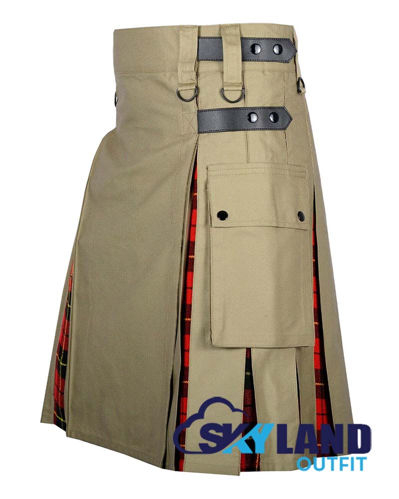 Hybrid Utility Kilts – Khaki Cotton & Wallace Tartan Kilt image 2