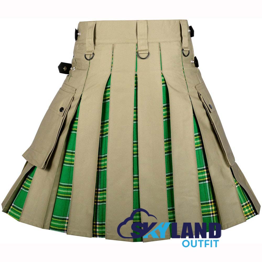 Hybrid Utility Kilts – Khaki Cotton & Irish Tartan Kilt image 3