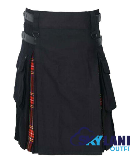 Hybrid Utility Kilts - Black Cotton & Black Stewart Tartan Kilt image 0