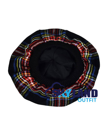 Black Stewart Tartan Tam o' Shanter Hat Scottish Bonnet image 4