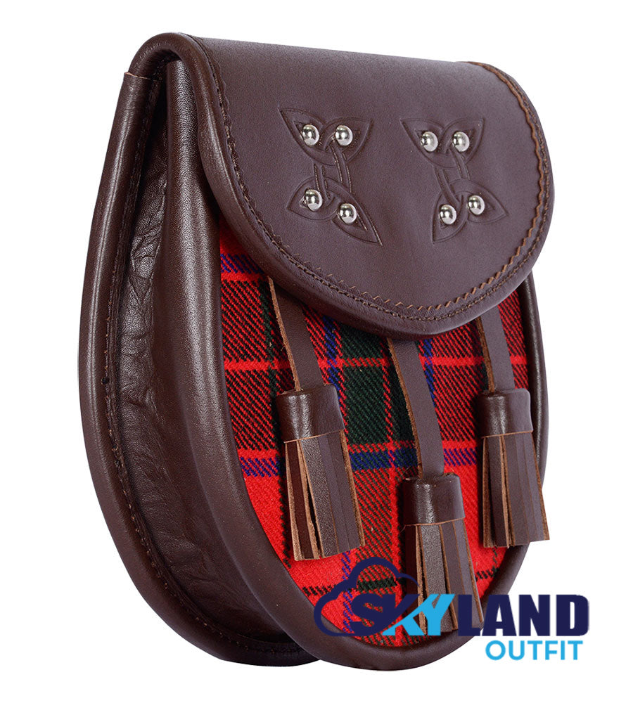 Scottish Rose Tartan Sporran Brown Leather Scottish Sporran image 1
