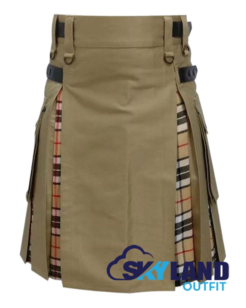 Hybrid Utility Kilts – Khaki Cotton & Campbell Thompson Tartan Kilt image 1