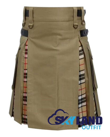 Hybrid Utility Kilts – Khaki Cotton & Campbell Thompson Tartan Kilt image 1