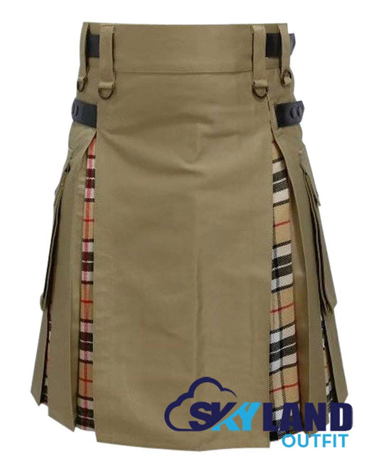 Hybrid Utility Kilts – Khaki Cotton & Campbell Thompson Tartan Kilt image 1