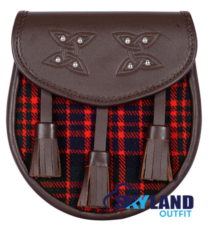 MacDonald Tartan Sporran Brown Leather Scottish Sporran image 0