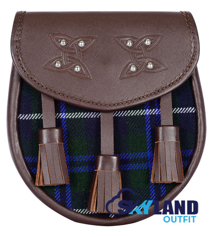 Blue Douglas Tartan Sporran Brown Leather Scottish Sporran image 0