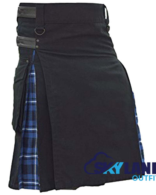 Hybrid Utility Kilts - Black Cotton & Ramsey Blue Tartan Kilt image 0