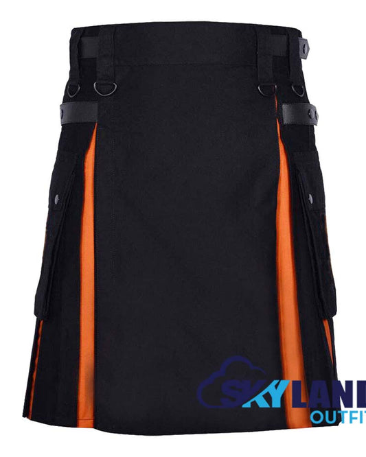 Hybrid Utility Kilts - Black Cotton & Saffron Tartan Kilt image 0