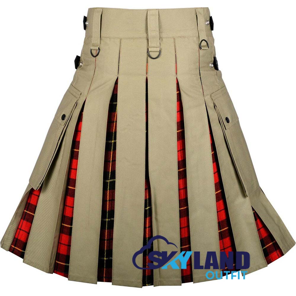 Hybrid Utility Kilts – Khaki Cotton & Wallace Tartan Kilt image 3