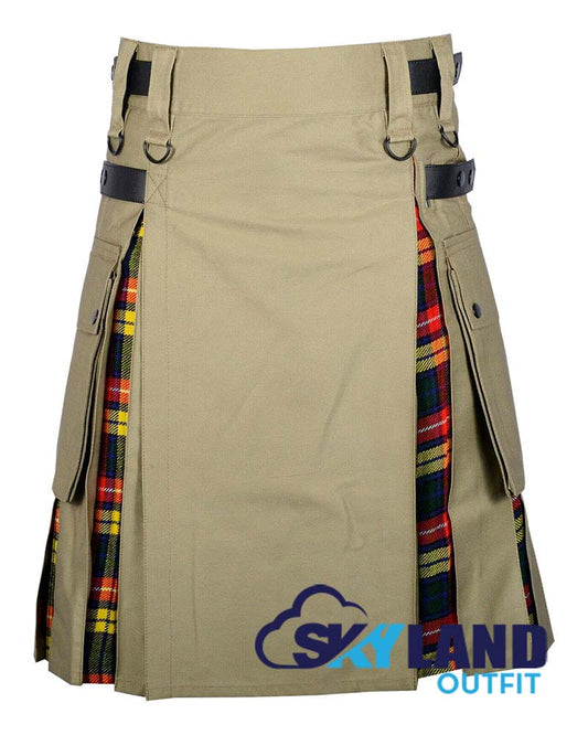 Hybrid Utility Kilts – Khaki Cotton & Buchanan Tartan Kilt image 0