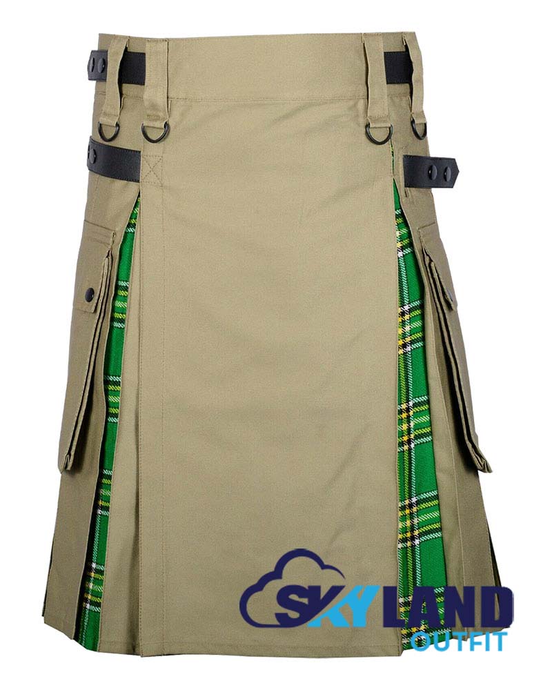 Hybrid Utility Kilts – Khaki Cotton & Irish Tartan Kilt image 0