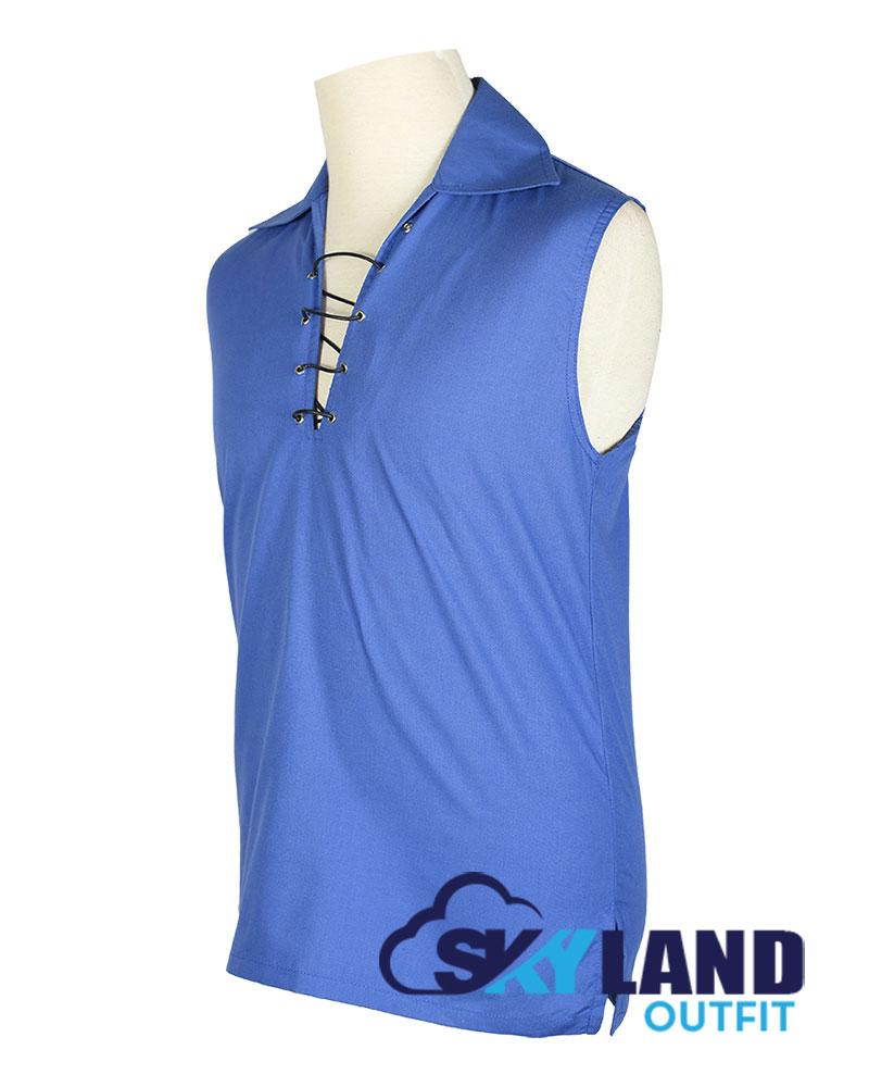 Jacobite Ghillie Kilt Shirt Royal Blue Cotton Jacobean Sleeveless Shirt image 1
