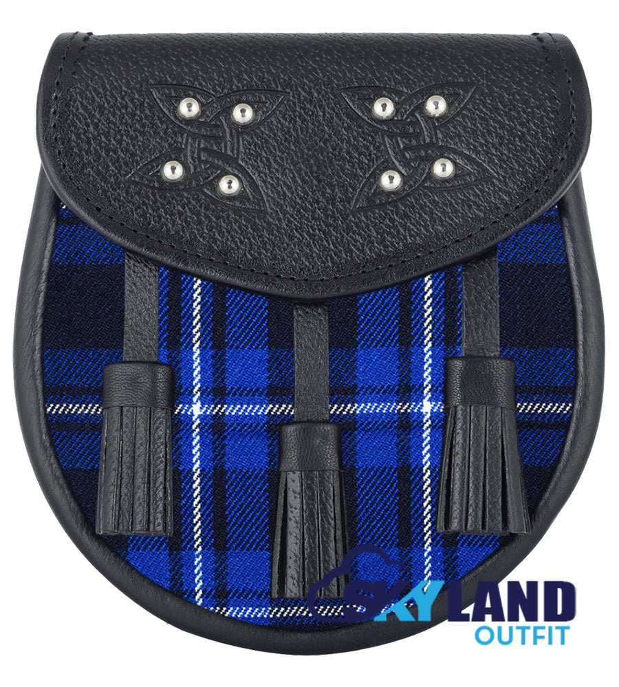 Ramsey Blue Tartan Sporran Black Leather Scottish Sporran image 0