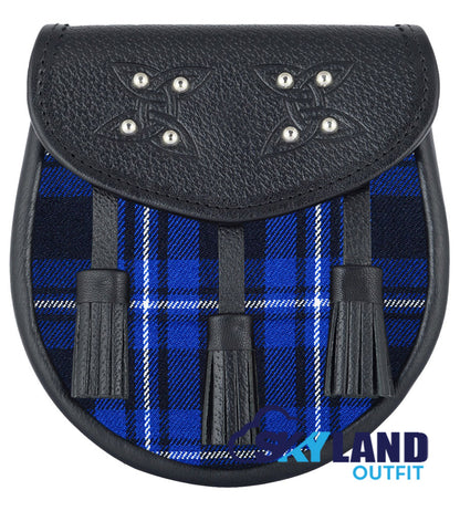 Ramsey Blue Tartan Sporran Black Leather Scottish Sporran image 0