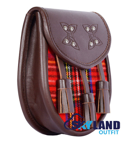 Royal Stewart Tartan Sporran Brown Leather Scottish Sporran image 1