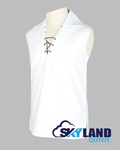 Jacobite Ghillie Kilt Shirt White Cotton Jacobean Sleeveless Shirt image 1