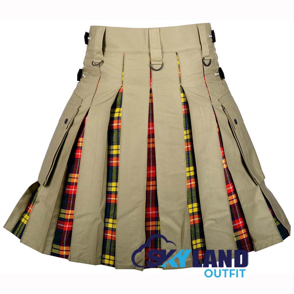 Hybrid Utility Kilts – Khaki Cotton & Buchanan Tartan Kilt image 1