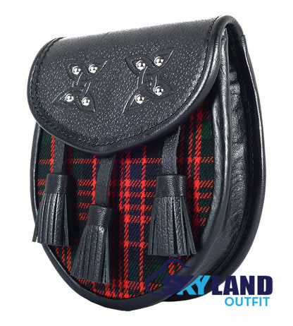 MacDonald Tartan Sporran Black Leather Scottish Sporran image 2