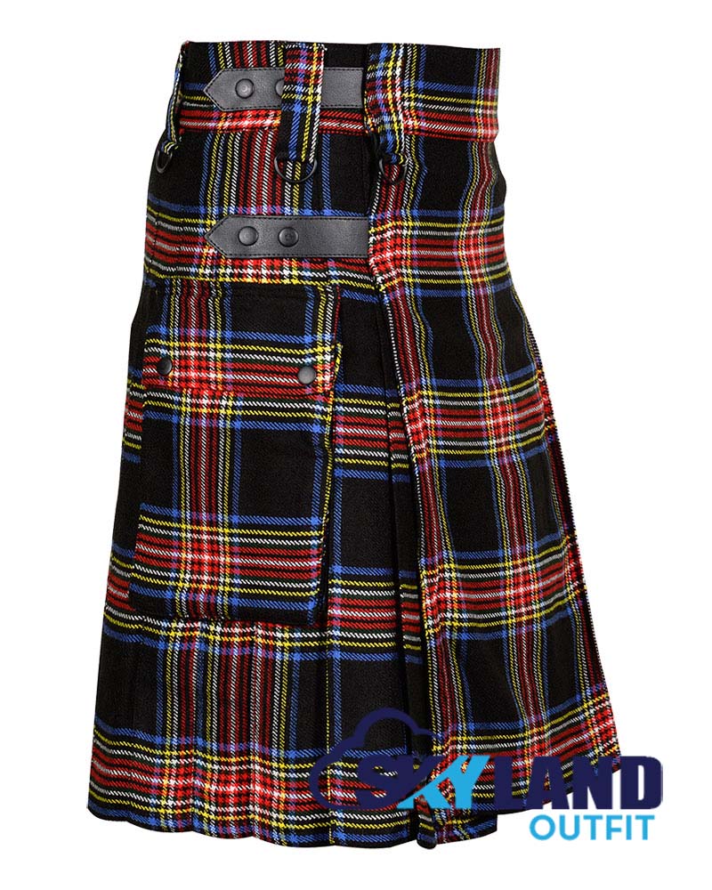 Black Stewart Tartan Kilt Modern Utility Kilts image 1