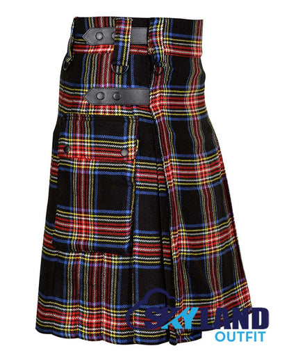 Black Stewart Tartan Kilt Modern Utility Kilts image 1