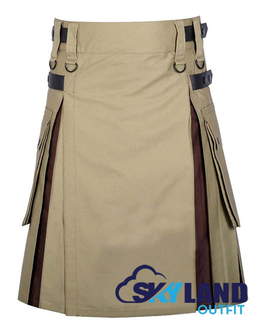 Hybrid Utility Kilts – Khaki Cotton & Brown Cotton Kilt image 0