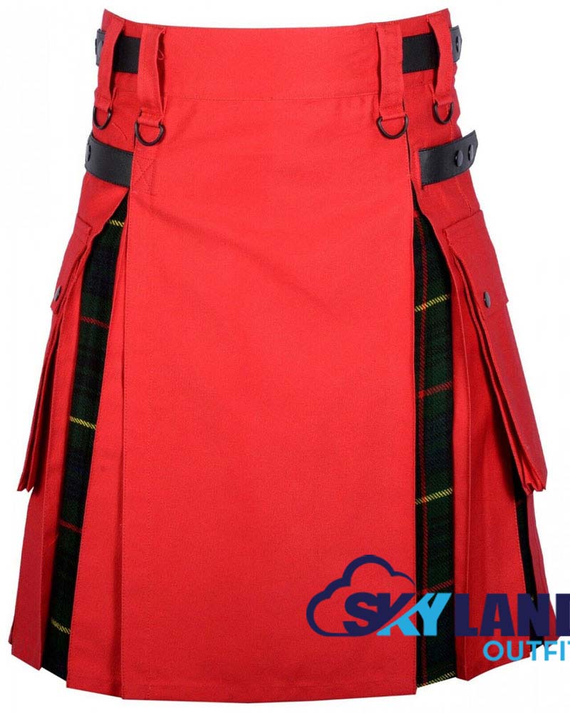 Hybrid Utility Kilts – Red Cotton & Hunting Stewart Tartan Kilt image 0