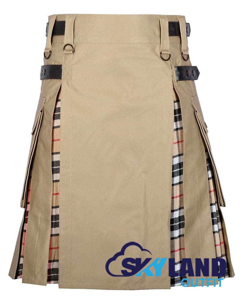 Hybrid Utility Kilts – Khaki Cotton & Campbell Thompson Tartan Kilt image 0