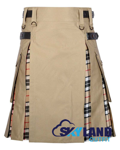 Hybrid Utility Kilts – Khaki Cotton & Campbell Thompson Tartan Kilt image 0