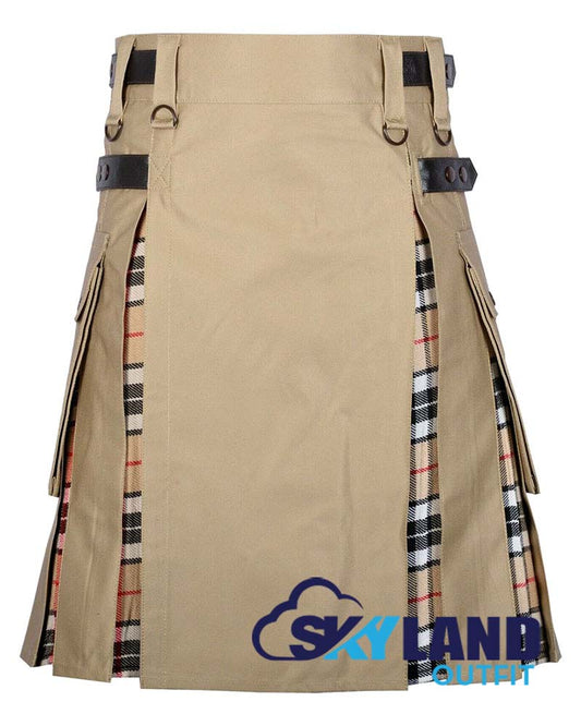 Hybrid Utility Kilts – Khaki Cotton & Campbell Thompson Tartan Kilt image 0