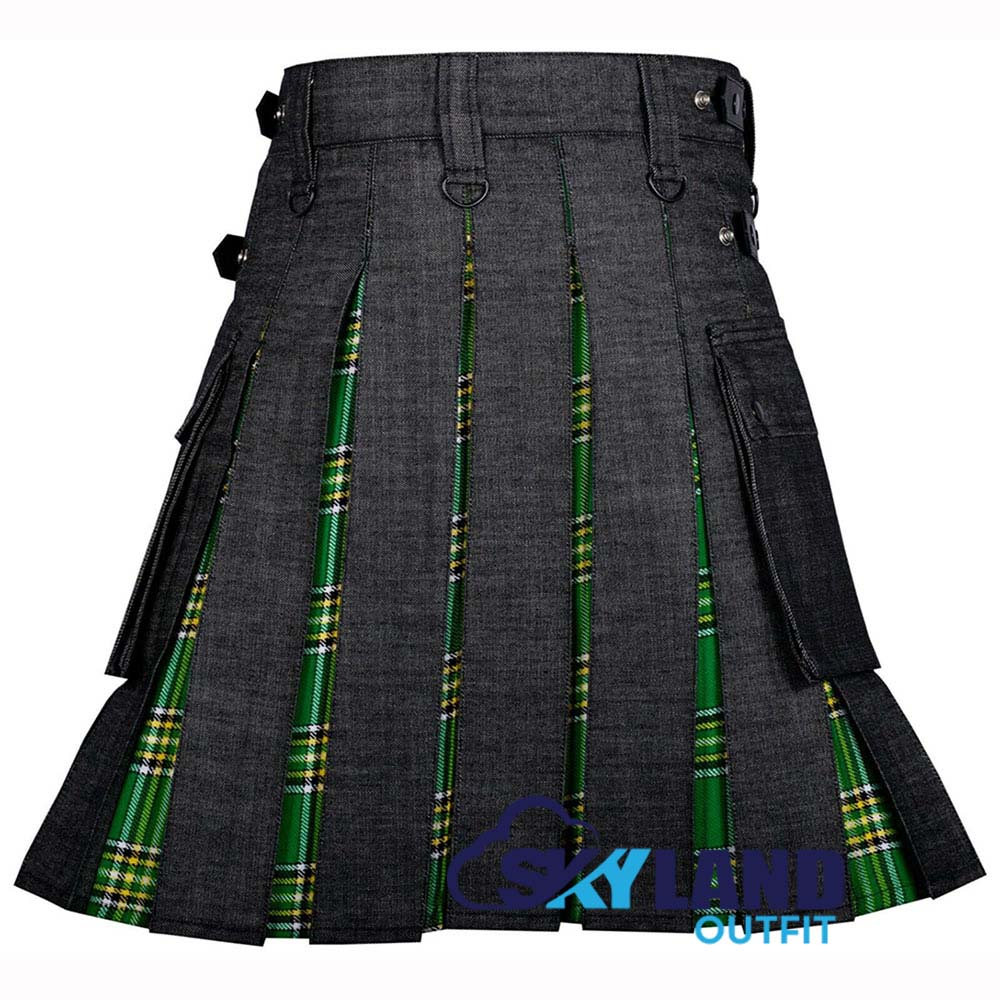 Hybrid Utility Kilts – Black Denim & Irish Tartan Kilt image 3