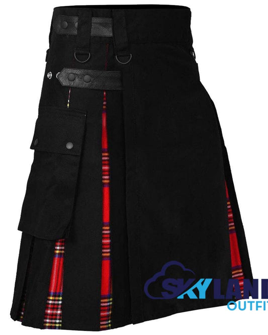 Hybrid Utility Kilts - Black Cotton & Royal Stewart Tartan Kilt image 1