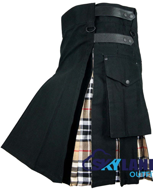Hybrid Utility Kilts - Black Cotton & Campbell Thompson Tartan Kilt image 1