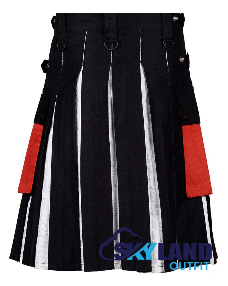 Hybrid Utility Kilts - Black Inner Red and White Cotton Kilt image 4
