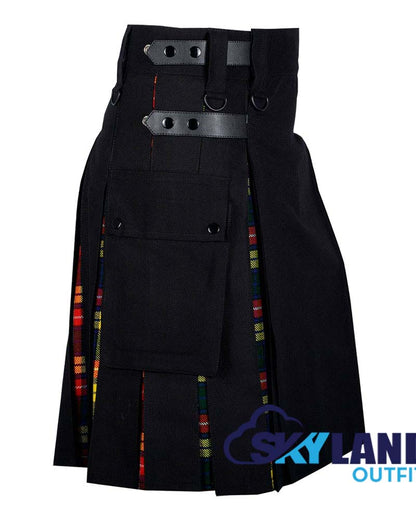 Hybrid Utility Kilts - Black Cotton & Buchanan Tartan Kilt image 1