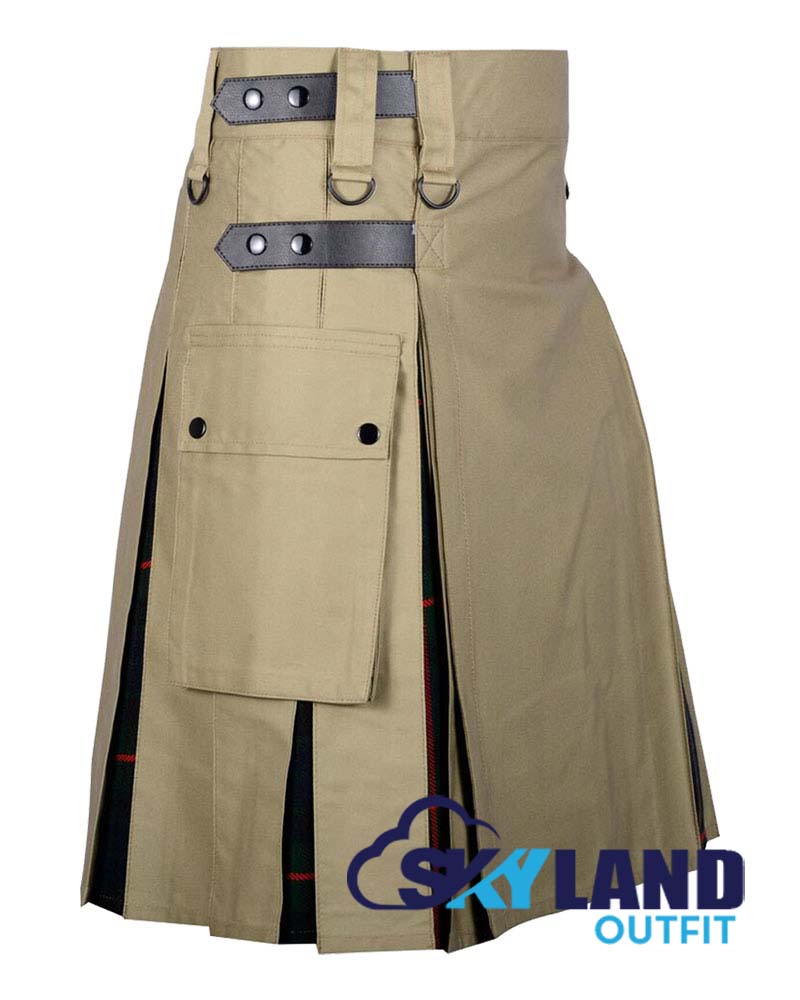 Hybrid Utility Kilts – Khaki Cotton & Gunn Tartan Kilt image 1
