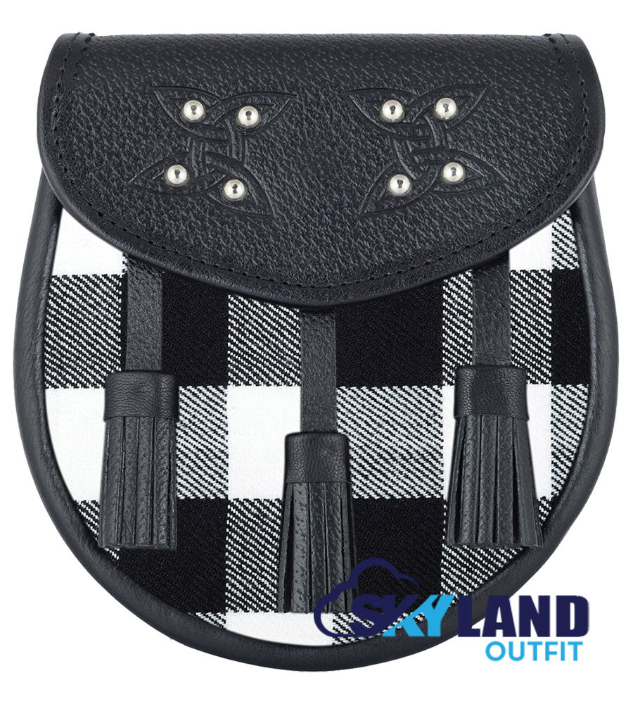 Rob Roy Tartan Sporran Black & White Black Leather Sporran image 0