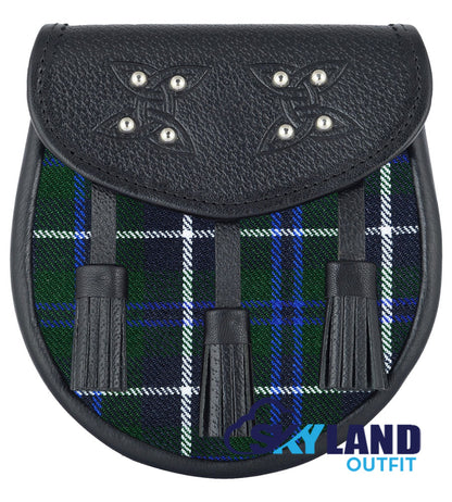 Douglas Blue Tartan Sporran Genuine Black Leather Sporran image 0
