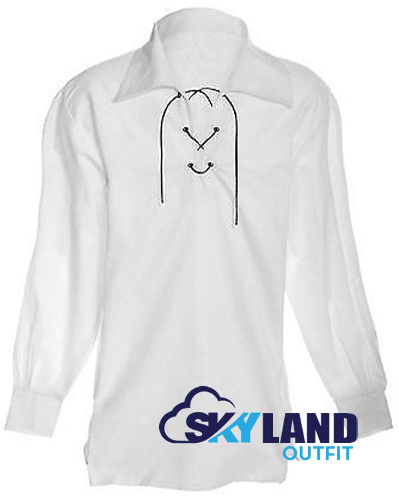 Jacobite Ghillie Kilt Shirt White Cotton Jacobean Full Sleeve Shirt image 0