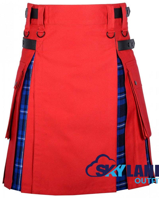 Hybrid Utility Kilts – Red Cotton & Ramsey Blue Tartan Kilt image 0