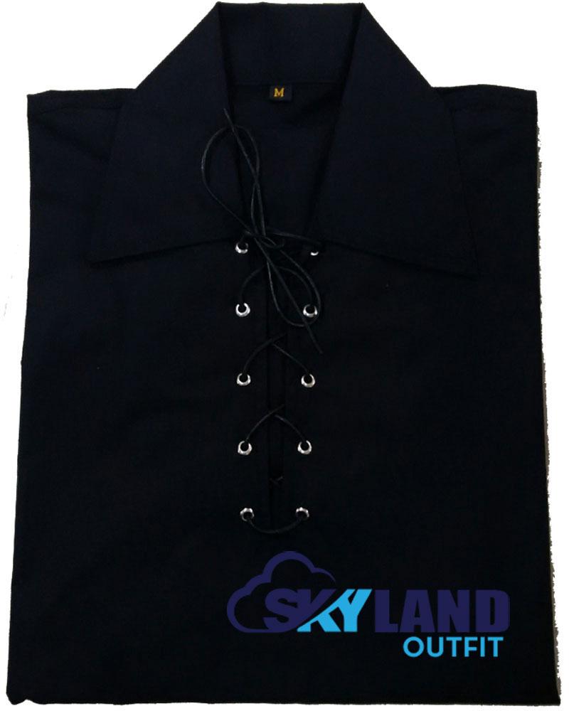 Jacobite Ghillie Kilt Shirt Black Cotton Jacobean Full Sleeve Shirt image 2