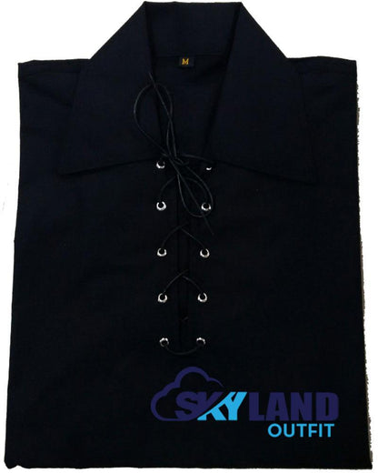 Jacobite Ghillie Kilt Shirt Black Cotton Jacobean Full Sleeve Shirt image 2