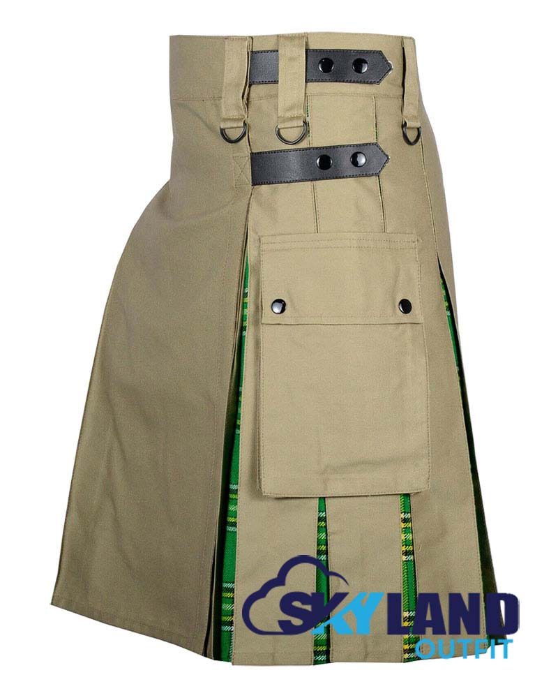 Hybrid Utility Kilts – Khaki Cotton & Irish Tartan Kilt image 2
