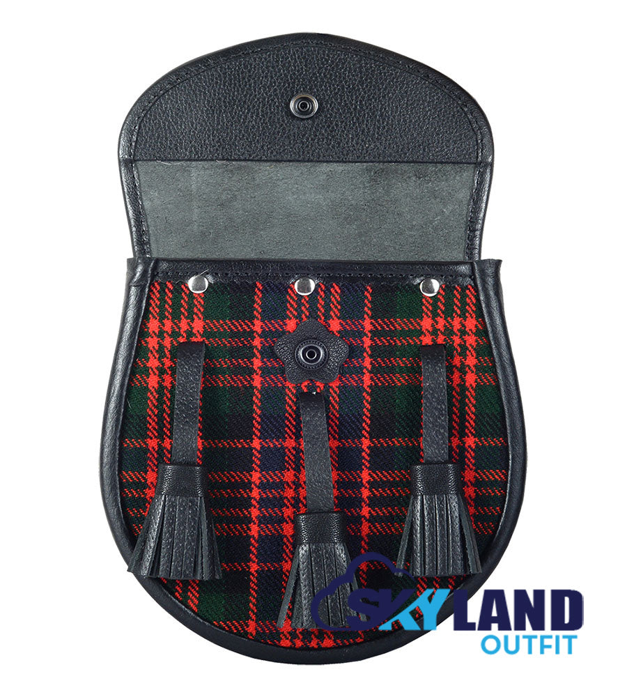 MacDonald Tartan Sporran Black Leather Scottish Sporran image 3