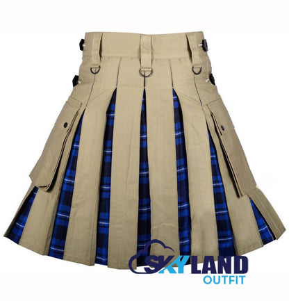 Hybrid Utility Kilts – Khaki Cotton & Ramsey Blue Tartan Kilt image 3