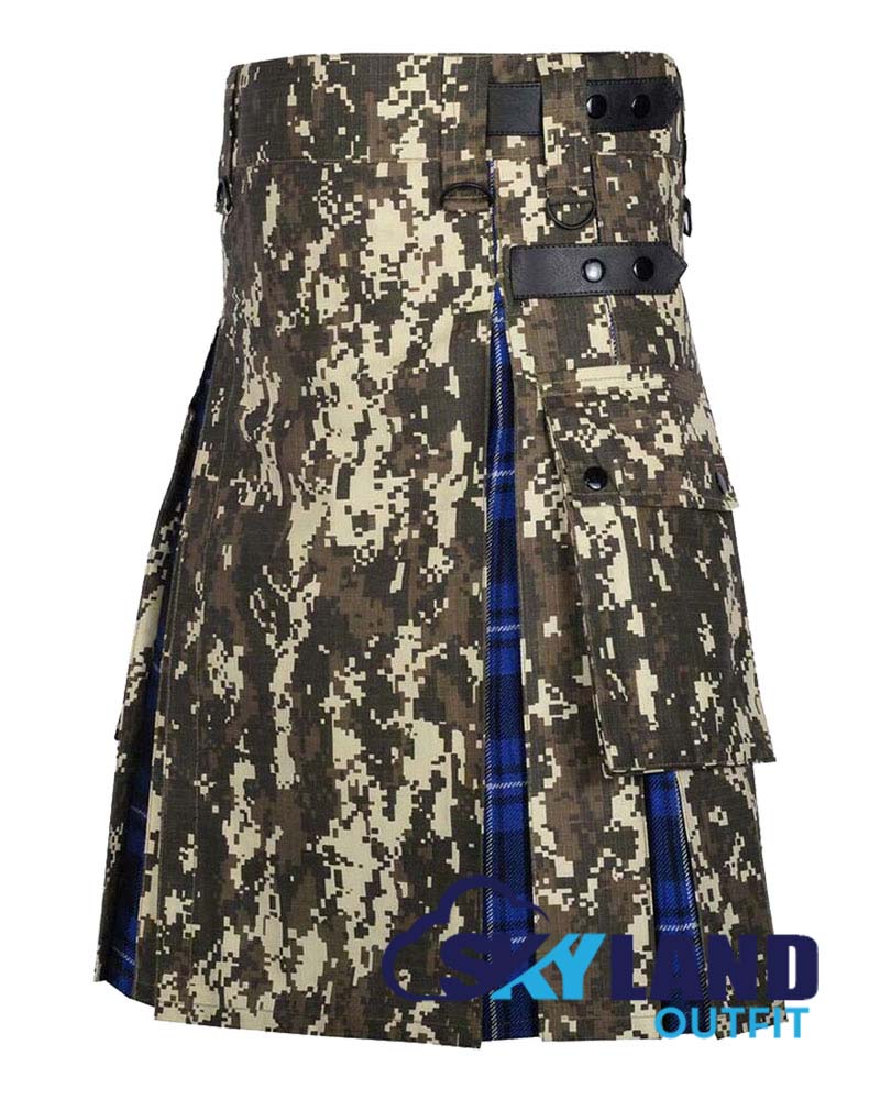 Hybrid Utility Kilts – Digital Camouflage & Ramsey Blue Tartan Kilt image 1