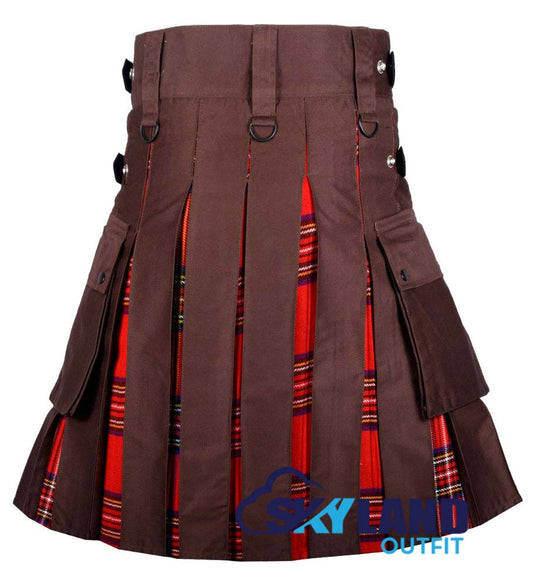 Hybrid Utility Kilts - Brown Cotton & Royal Stewart Tartan Kilt image 1