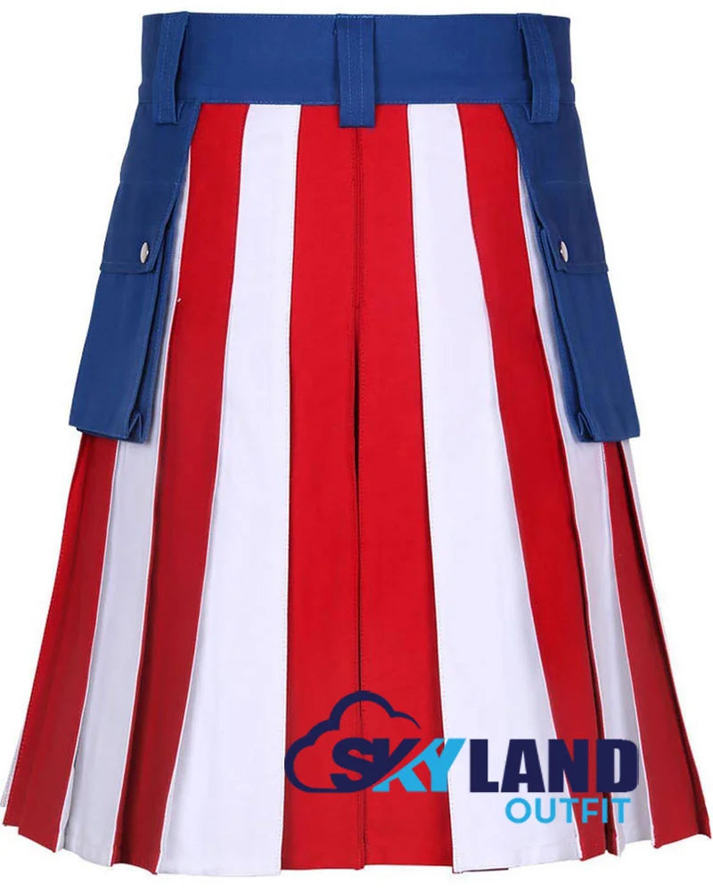 American Flag Utility Kilt – Handmade Cotton Patriotic Kilt for Men