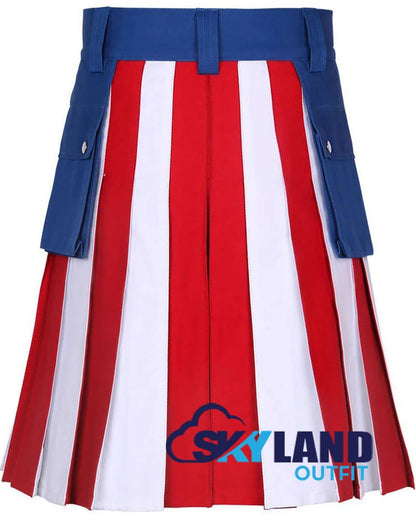 American Flag Utility Kilt – Handmade Cotton Patriotic Kilt for Men
