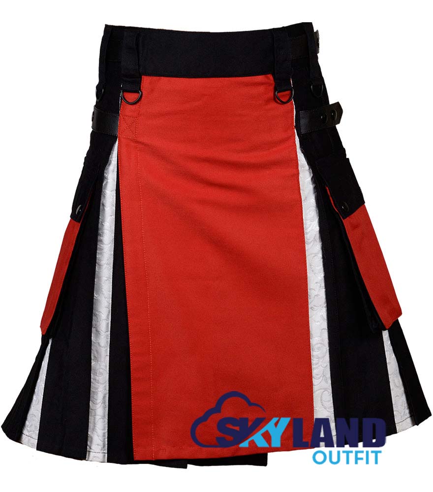 Hybrid Utility Kilts - Black Inner Red and White Cotton Kilt image 1